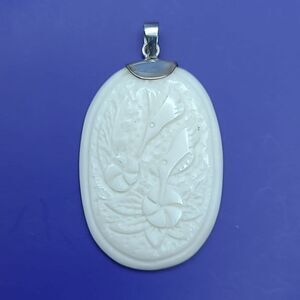 Balinese Carved Bone Birds & Flower Pendant in Sterling Silver